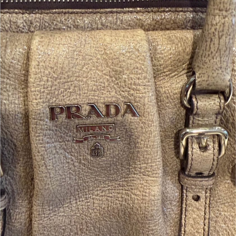 Prada Women's Tan “fumo” Metallic Leather Satchel/handbag/shoulder bag - Picture 4 of 10